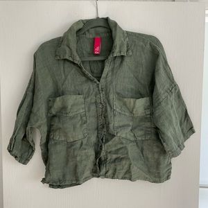 Green linen button-up t-shirt